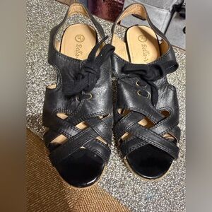 Bella Vita Black Leather Lace-Up Sandals